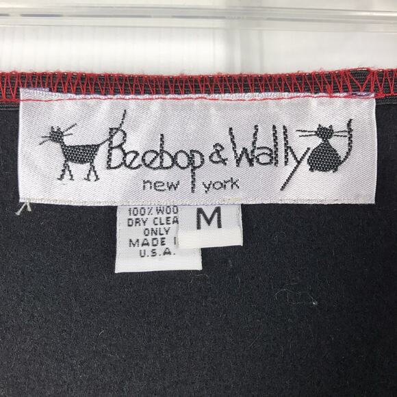 VTG Beebop & Wally Wool Mini Skirt Black Asymmetrical Faux Wrap Red Contrast Med - Picture 8 of 8